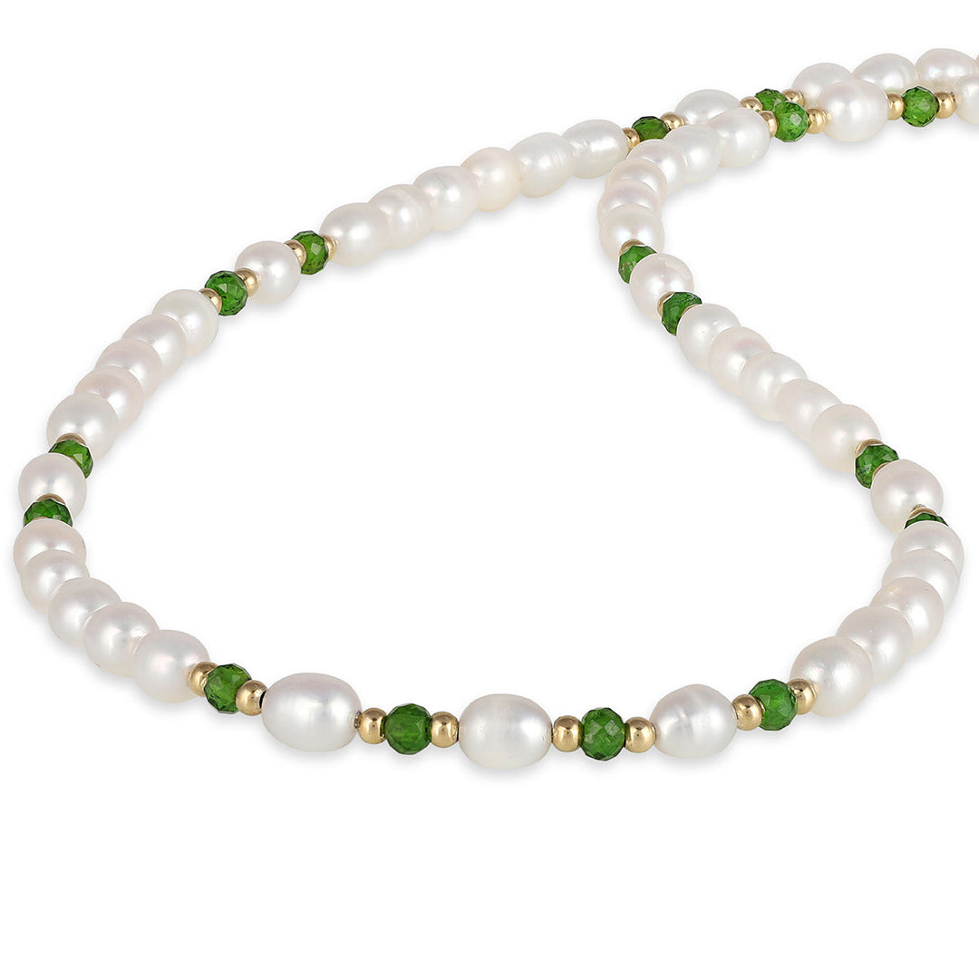 Pearl and Chrome Diopside Silver Necklace