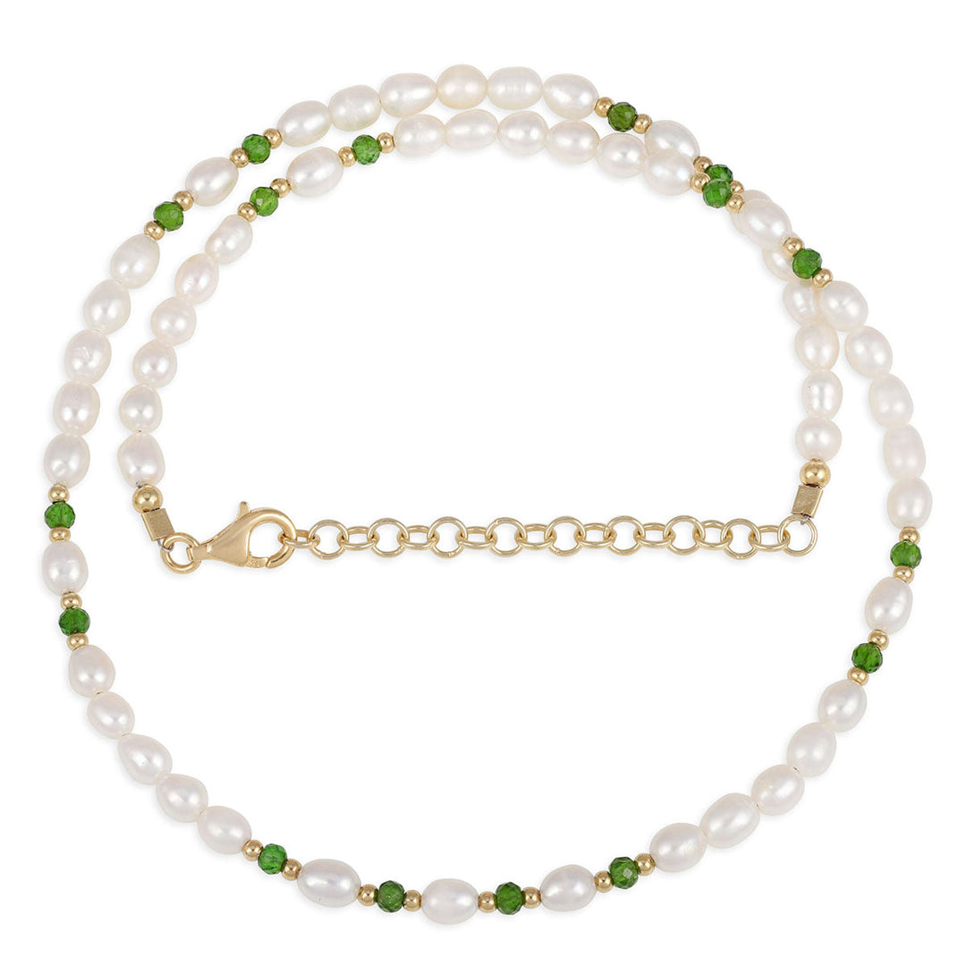 Pearl and Chrome Diopside Silver Necklace