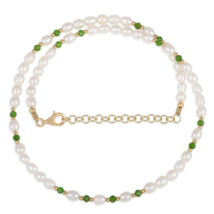 Pearl and Chrome Diopside Silver Necklace