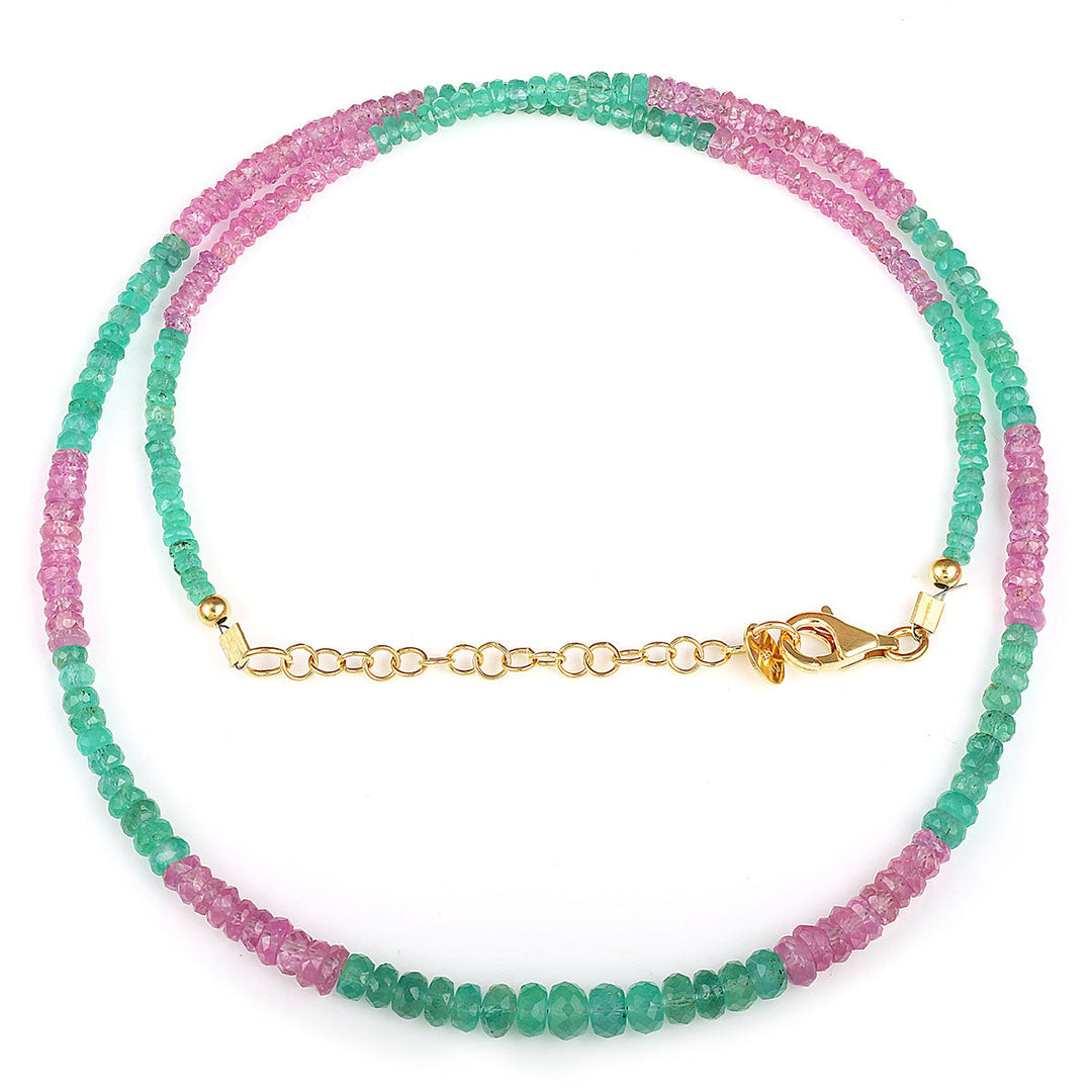 Emerald and Pink Sapphire Silver Necklace