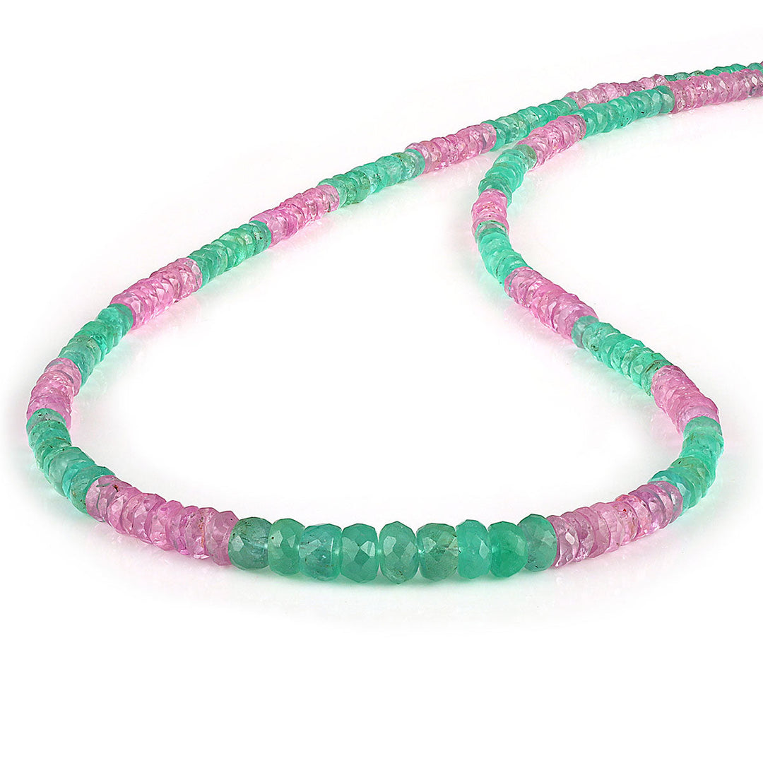 Emerald and Pink Sapphire Silver Necklace