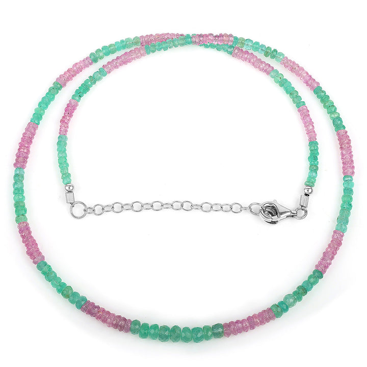 Emerald and Pink Sapphire Silver Necklace