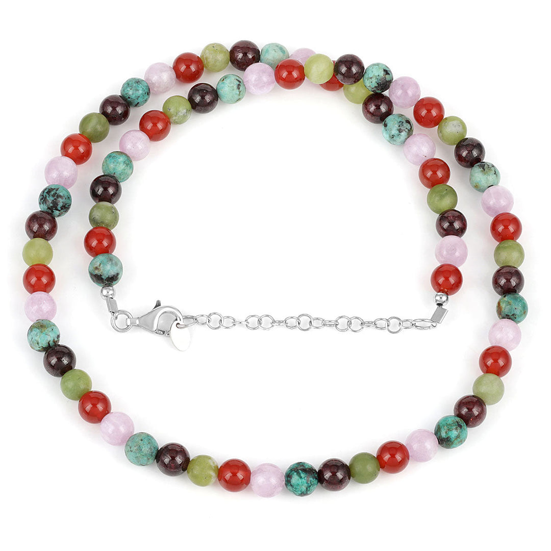 Sterling Silver Multi Gemstone Beads Necklace