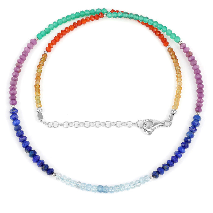 Sterling Silver Multi Gemstone Beads Necklace