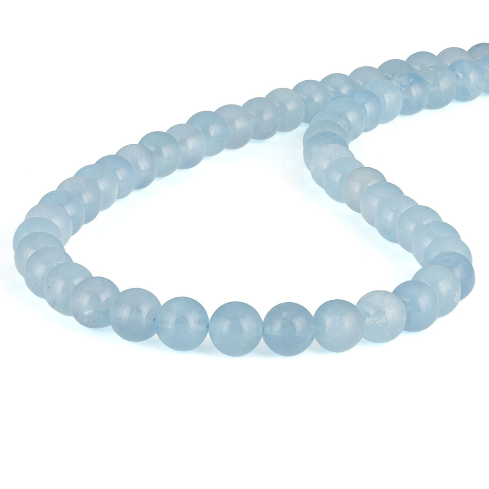 Aquamarine Round Beads Silver Necklace