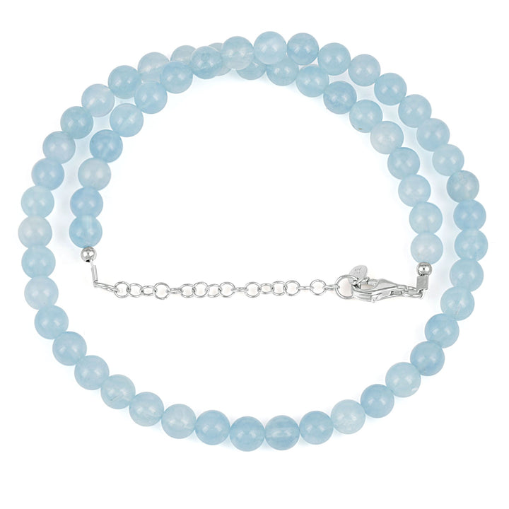 Aquamarine Round Beads Silver Necklace