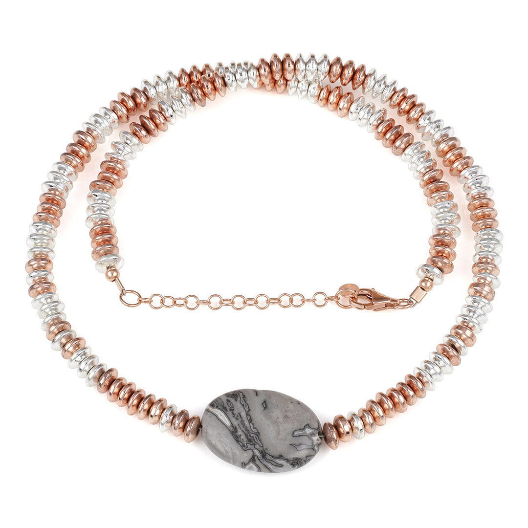 Hematite and Silver Leaf Jasper Necklace