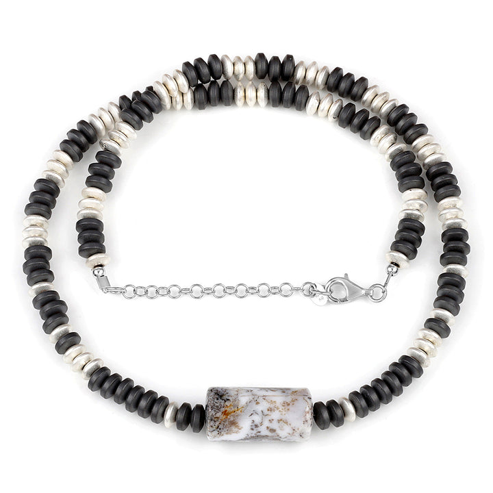 Hematite and Dendrite Opal Silver Necklace