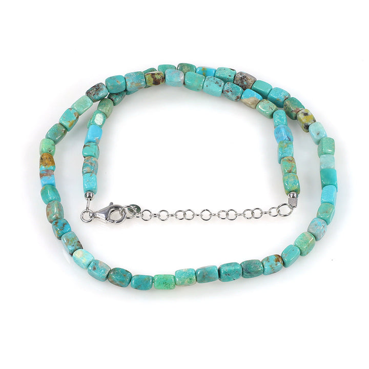 Turquoise Cube Beads Silver Necklace