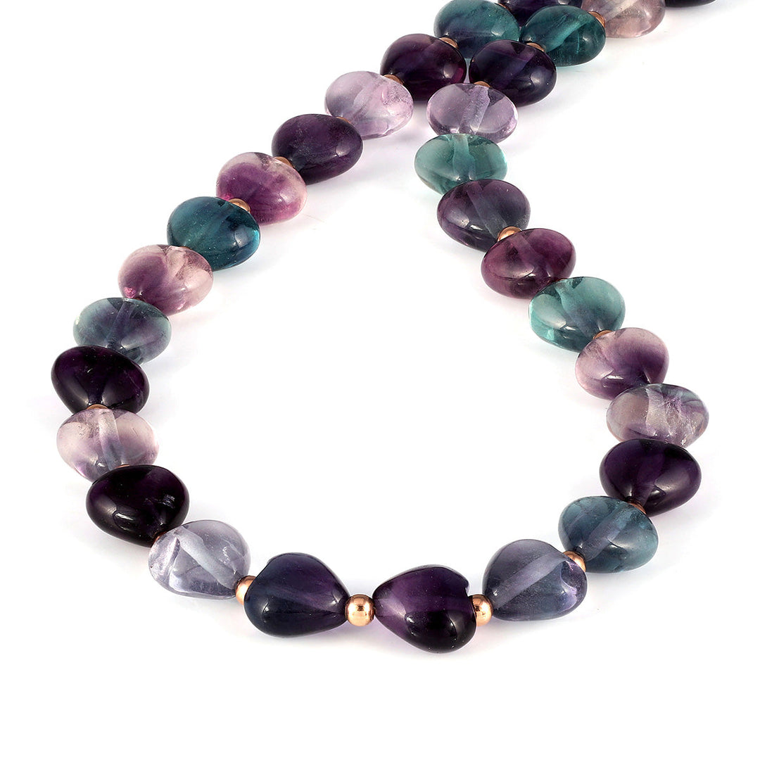 Multi Fluorite Heart Beads Silver Necklace