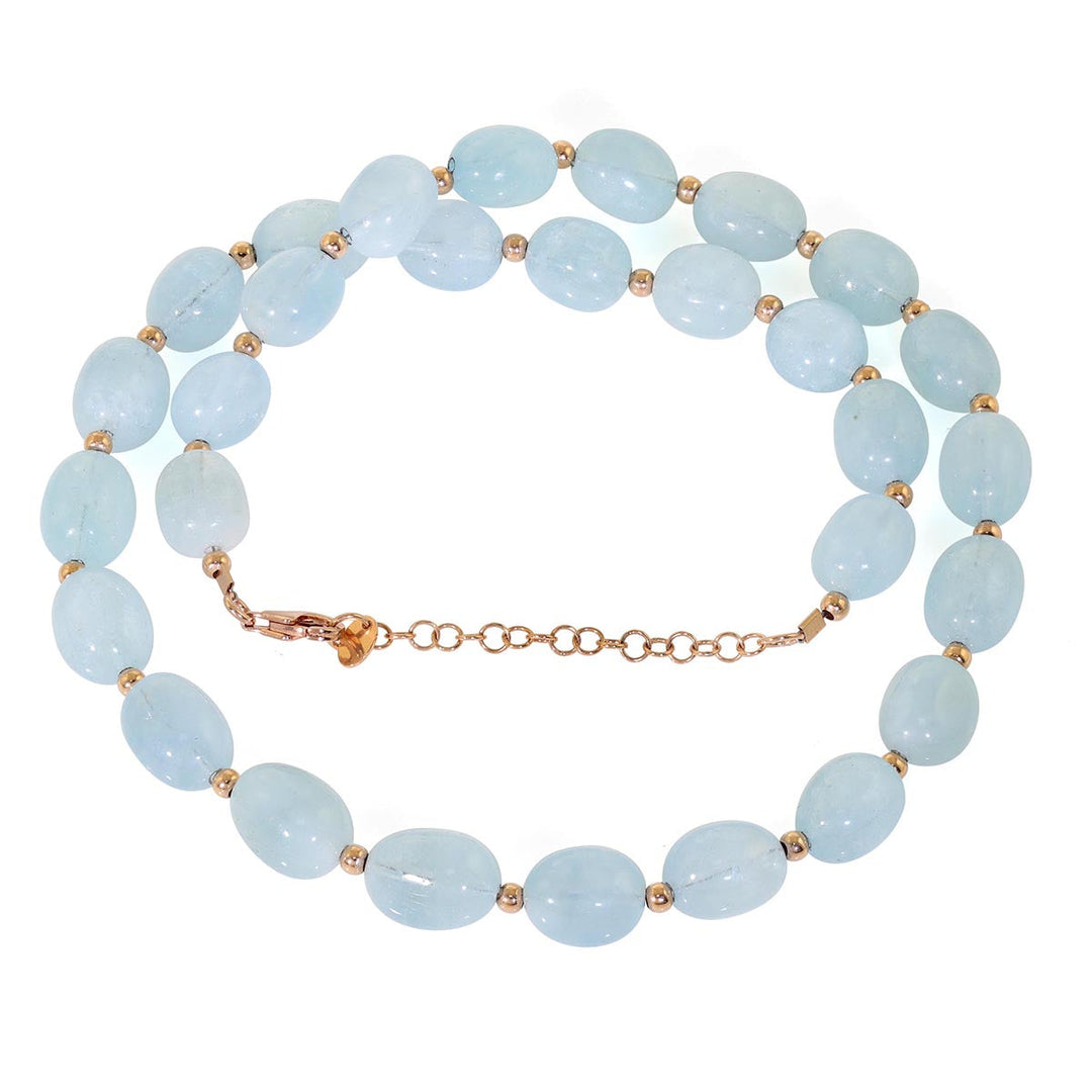 Aquamarine Oval Beads Silver Necklace