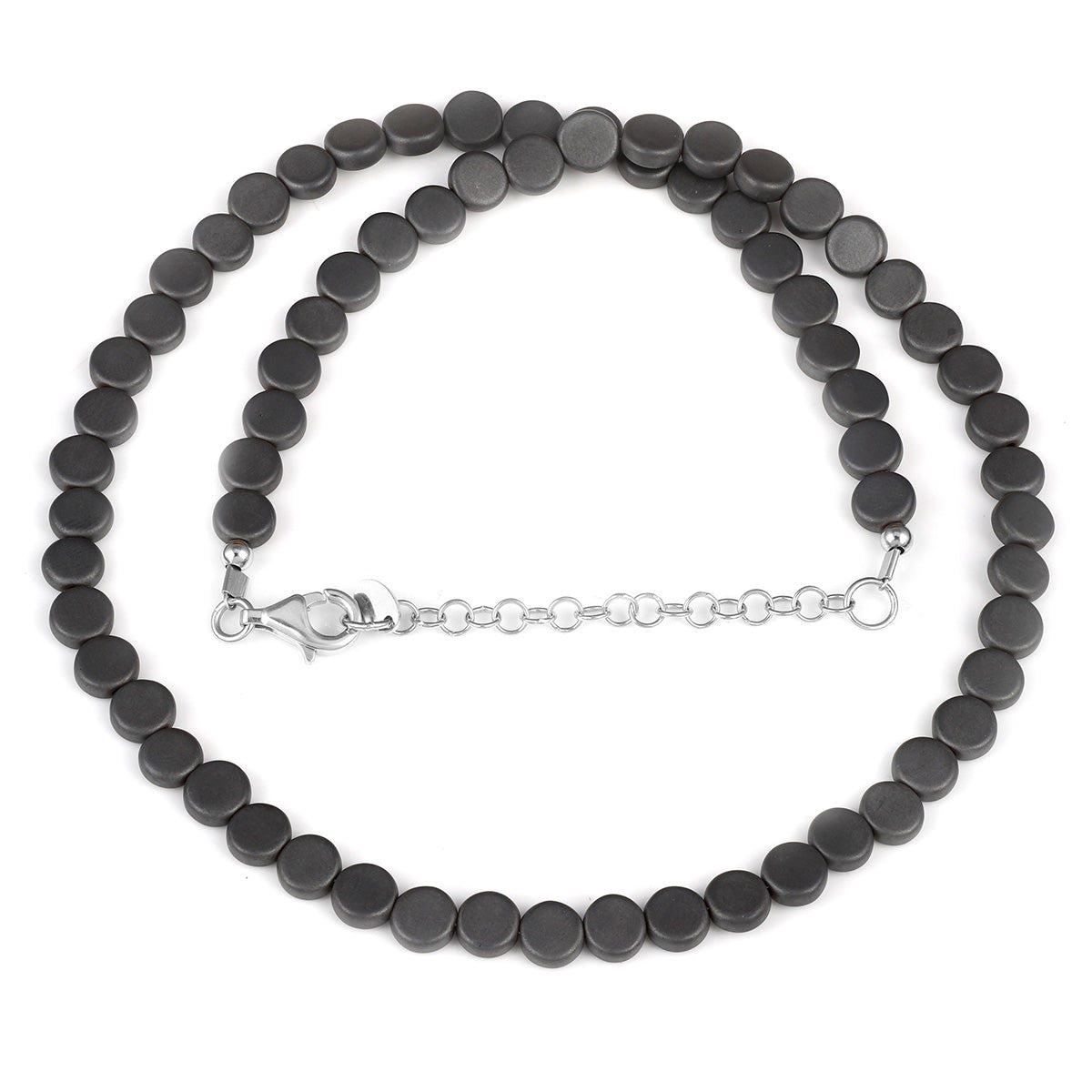 Hematite Coin Beads Silver Necklace