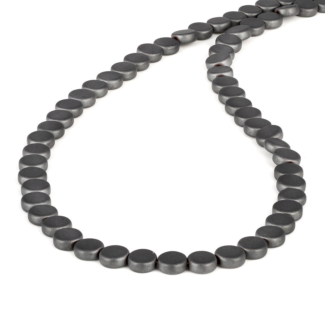 Hematite Coin Beads Silver Necklace