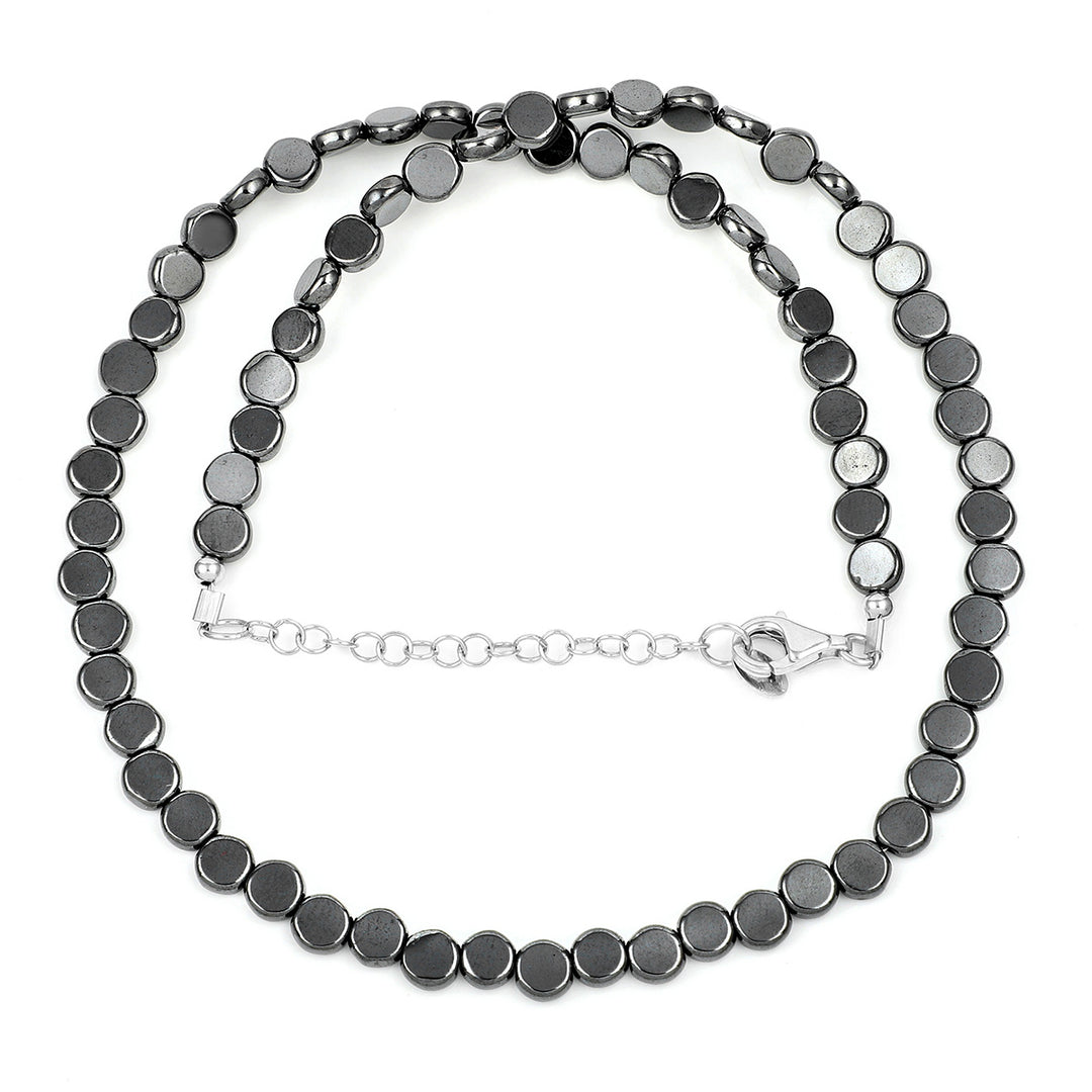 Hematite Coin Beads Silver Necklace