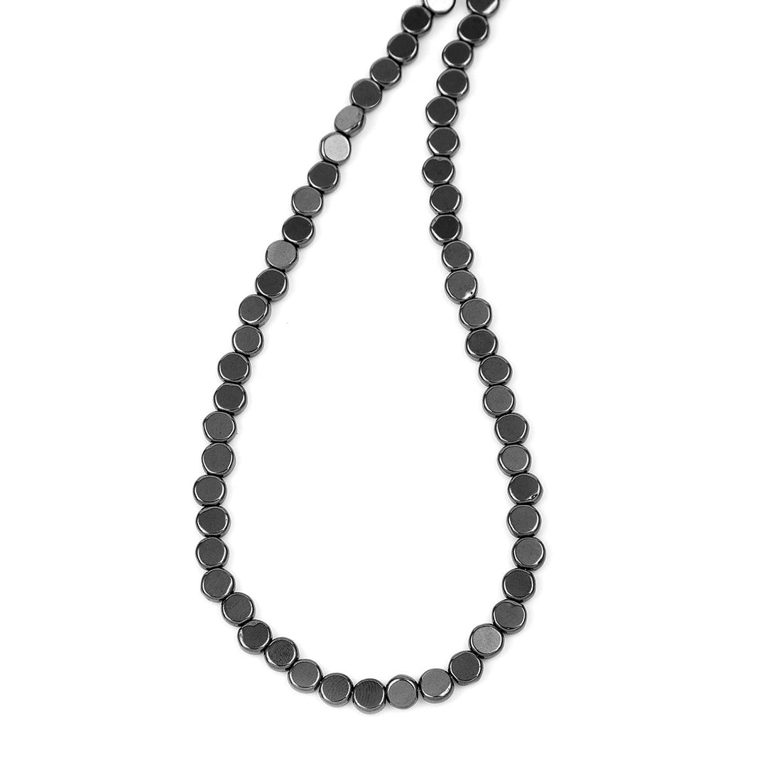 Hematite Coin Beads Silver Necklace