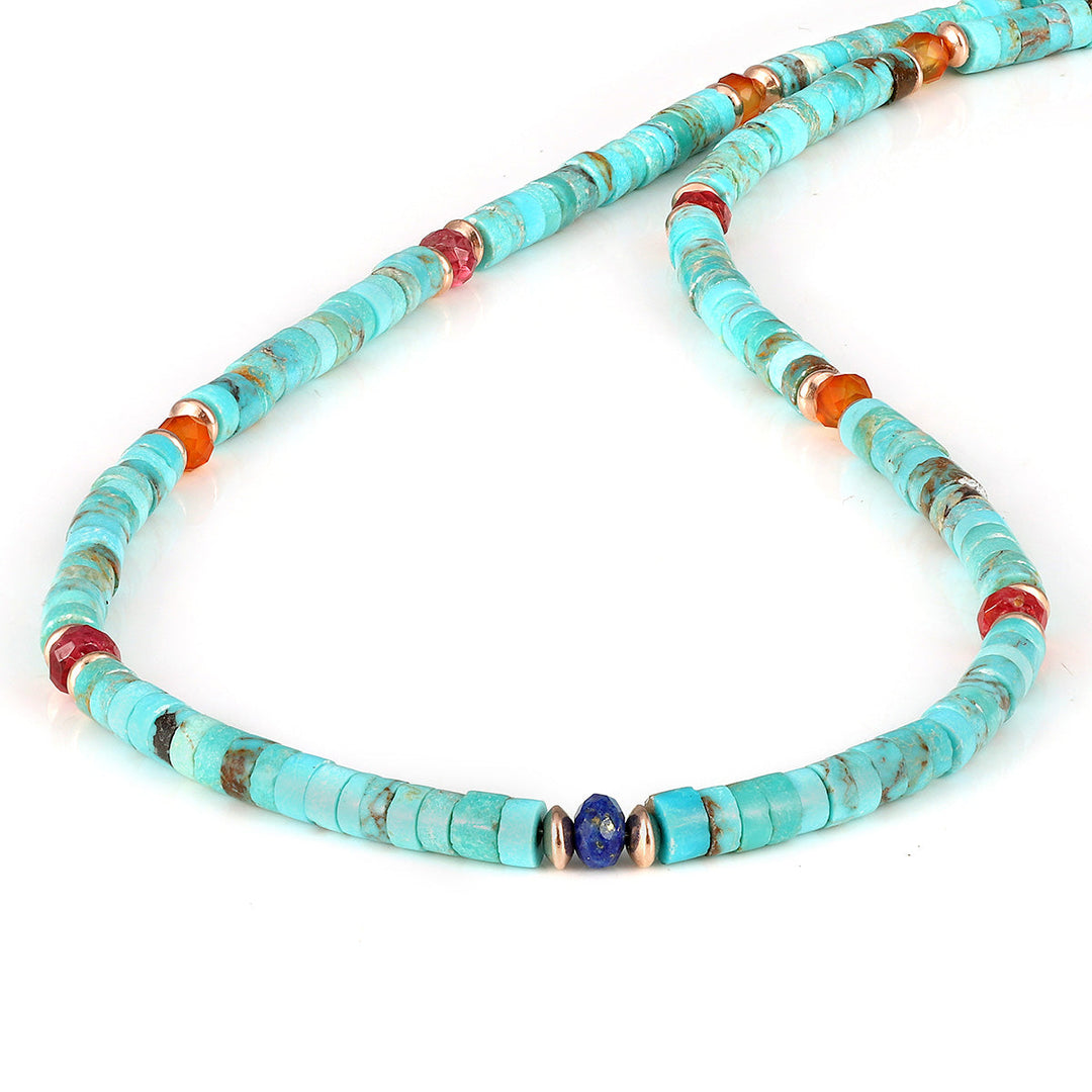 Turquoise, Lapis, Ruby and Garnet Necklace