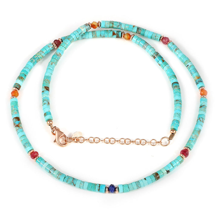Turquoise, Lapis, Ruby and Garnet Necklace