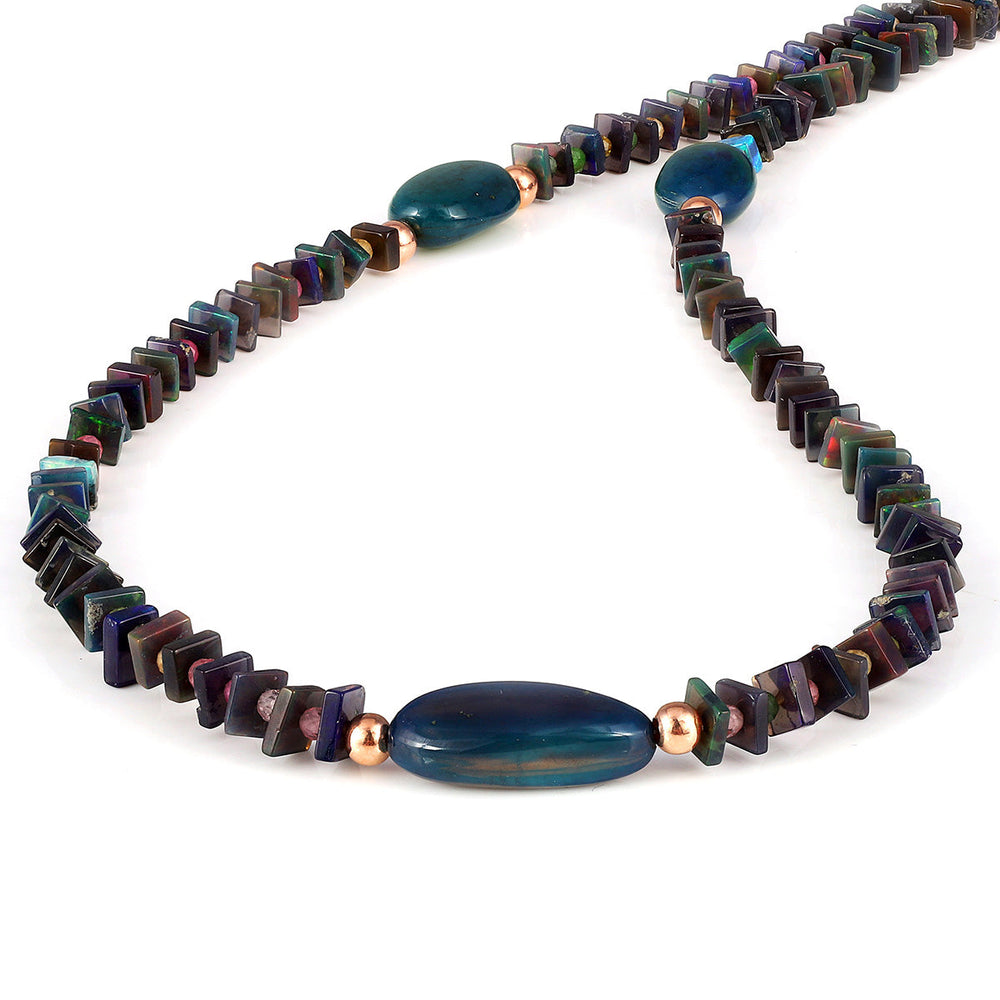 Ethiopian Black Opal and Tourmaline Necklace