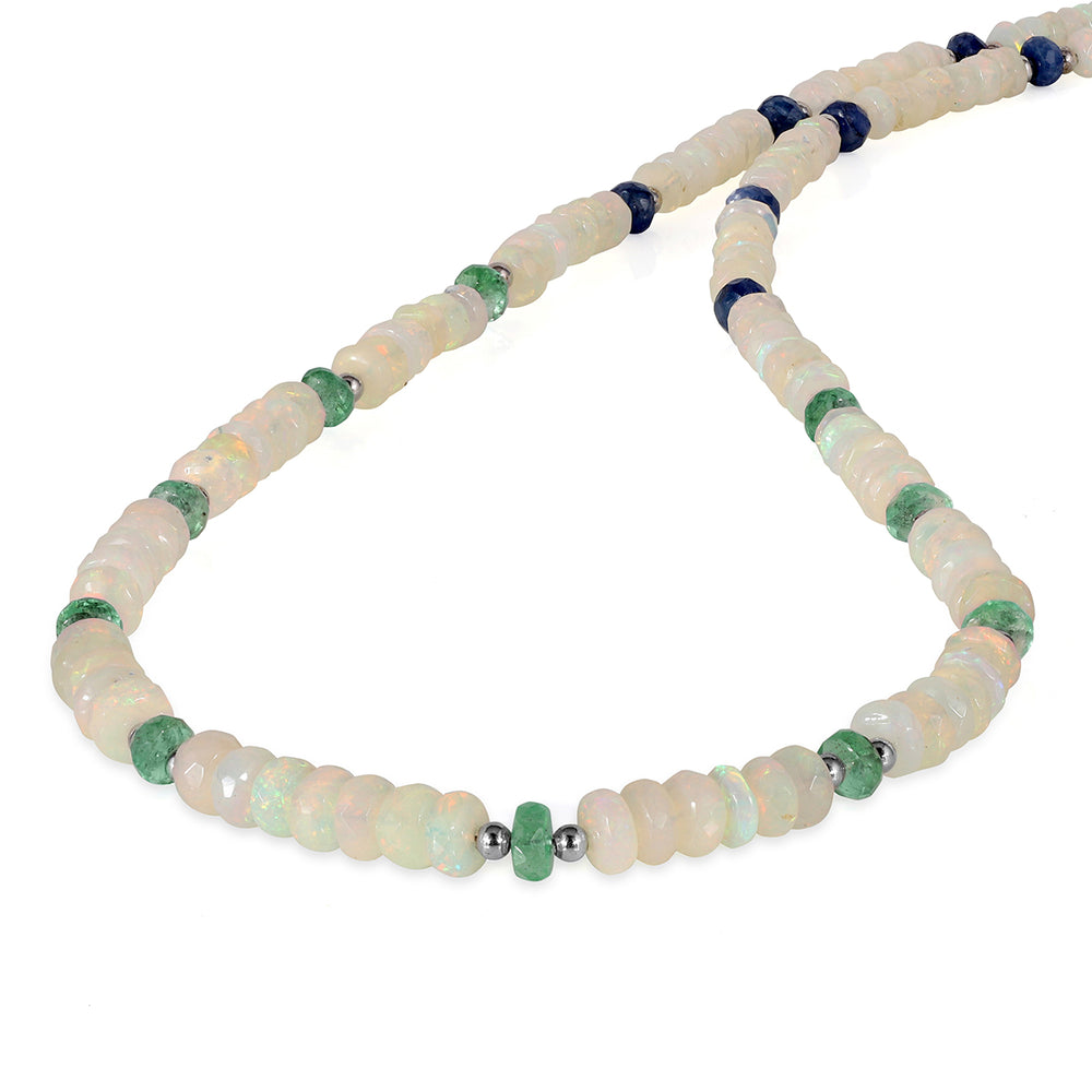 Ethiopian Opal, Emerald and Sapphire Silver Necklace