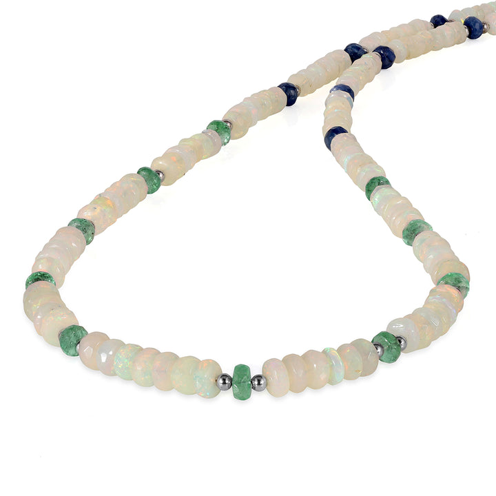 Ethiopian Opal, Emerald and Sapphire Silver Necklace