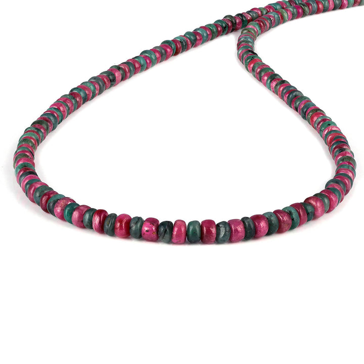 Emerald and Ruby Beads Silver Necklace