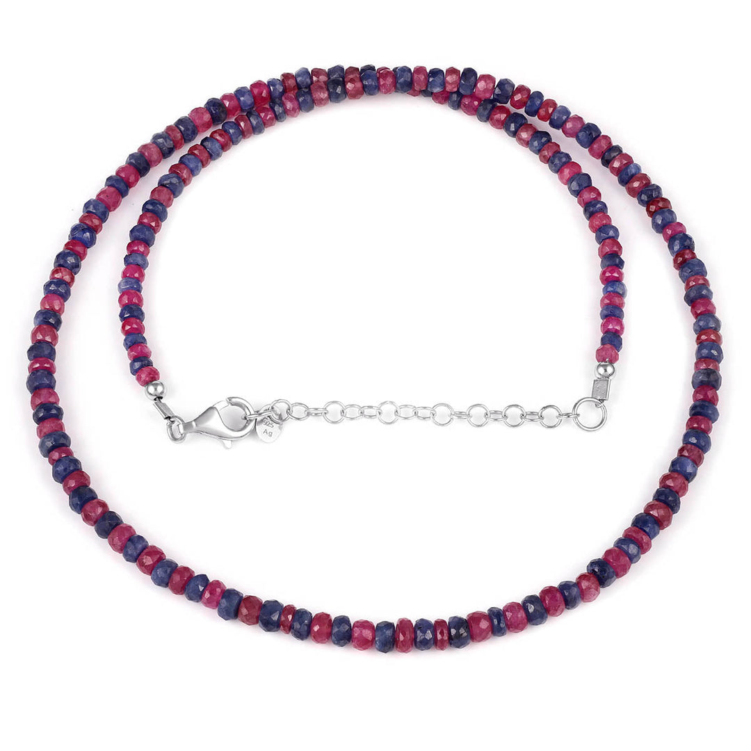 Ruby and Blue Sapphire Silver Necklace