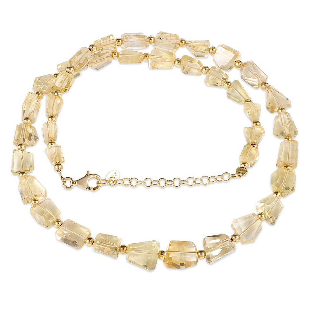 Fancy Cut Citrine Beads Silver Necklace