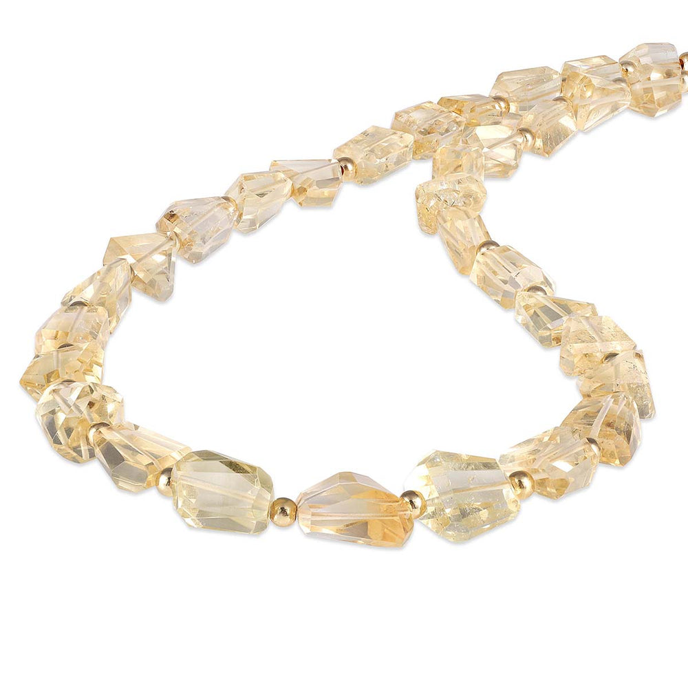 Fancy Cut Citrine Beads Silver Necklace