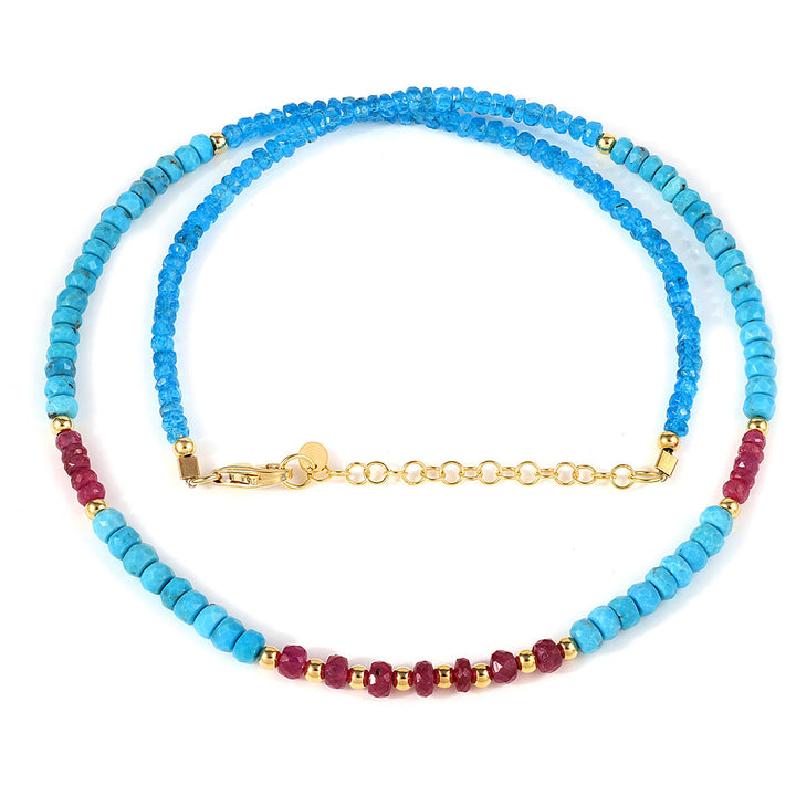 Ruby, Turquoise and Apatite Silver Necklace