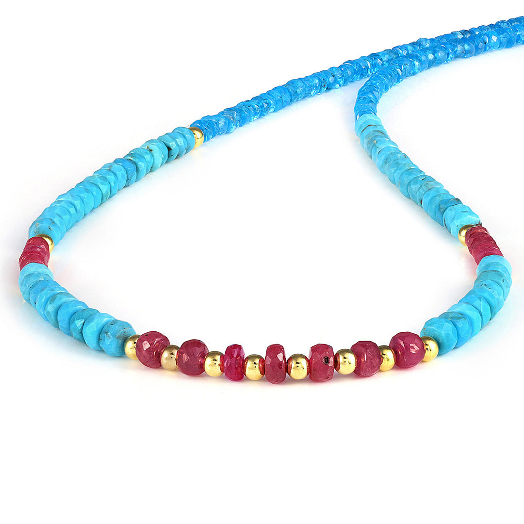 Ruby, Turquoise and Apatite Silver Necklace