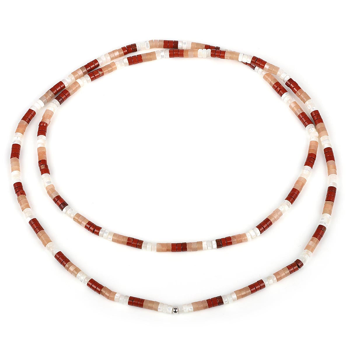 Aztec Seed Beaded Choker Necklace with Silver Beads in White