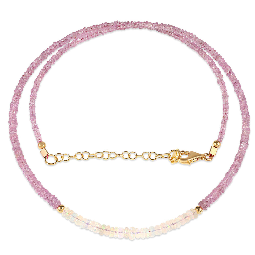 Ethiopian Opal and Pink Sapphire Silver Necklace
