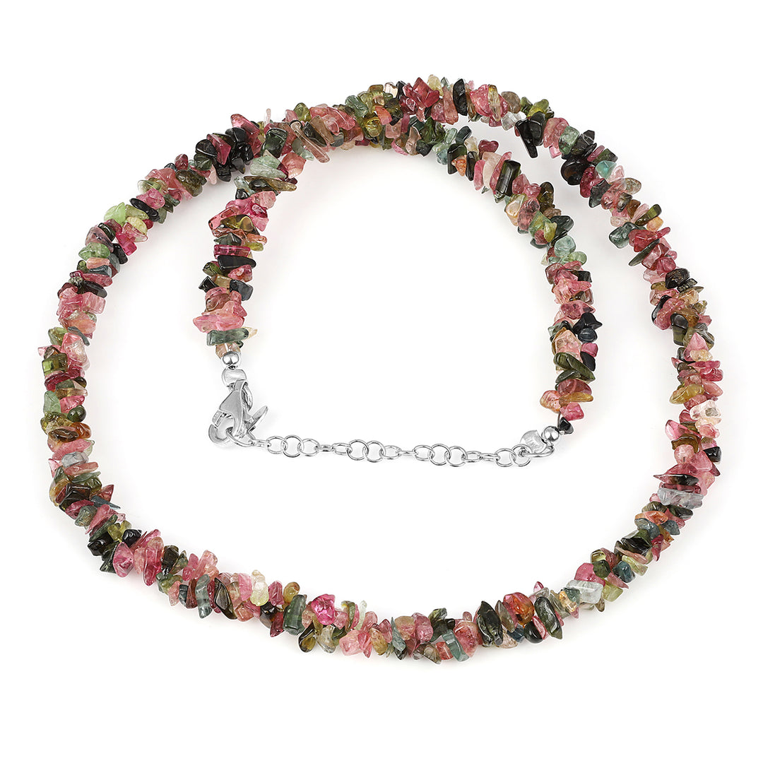 Multi Tourmaline Nuggets Silver Necklace