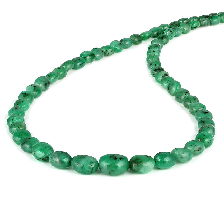 Emerald Oval Beads Silver Necklace