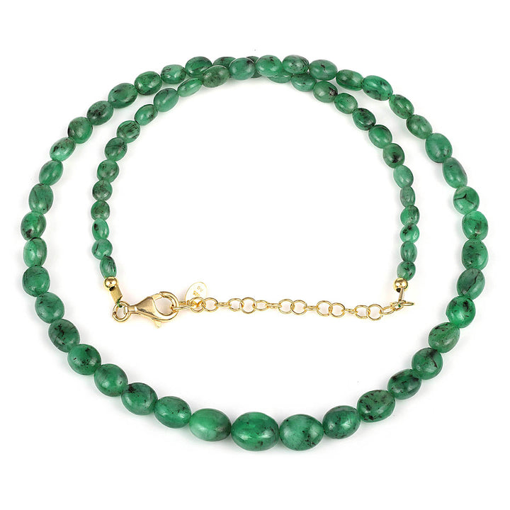 Emerald Oval Beads Silver Necklace