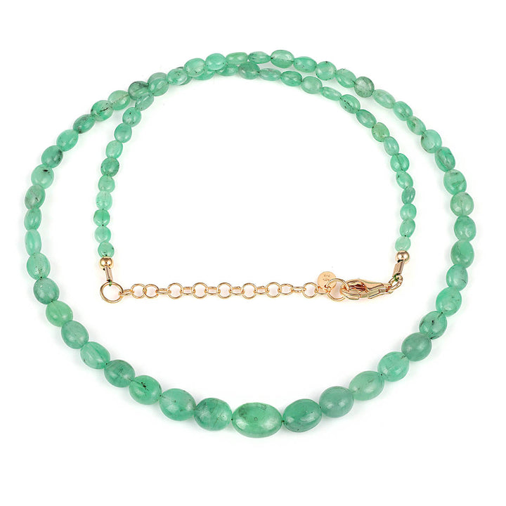 Emerald Oval Beads Silver Necklace