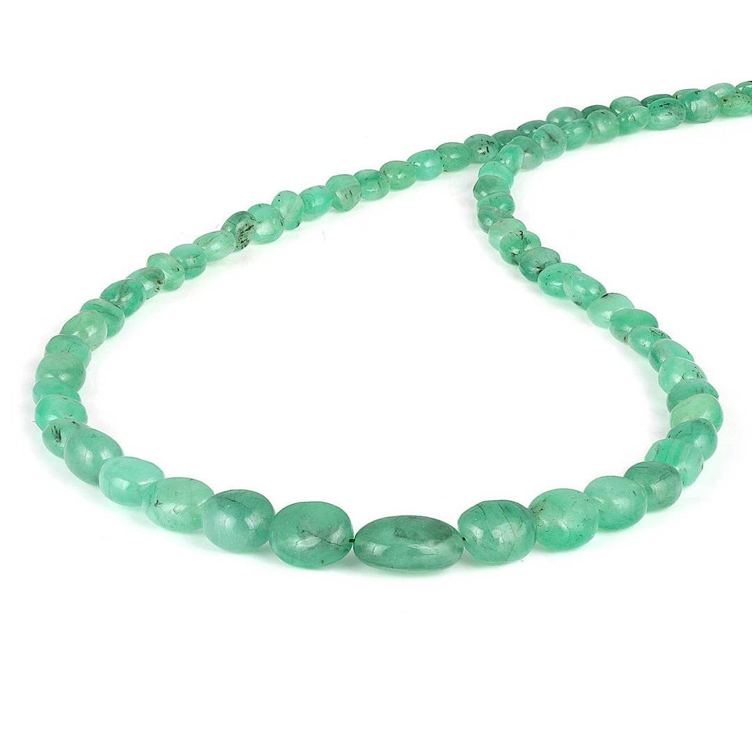 Emerald Oval Beads Silver Necklace