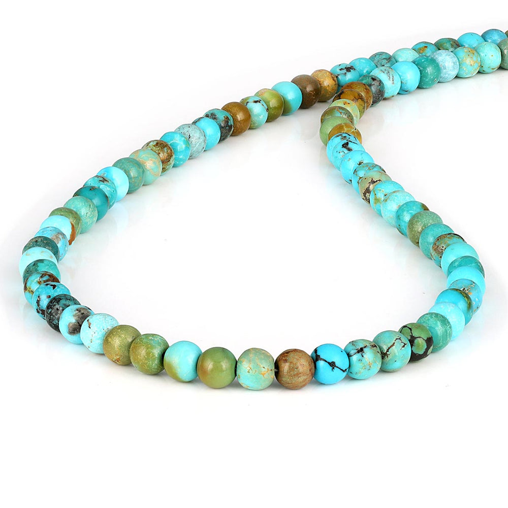 Turquoise Round Beads Silver Necklace