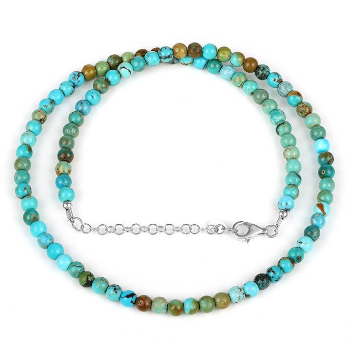 Turquoise Round Beads Silver Necklace