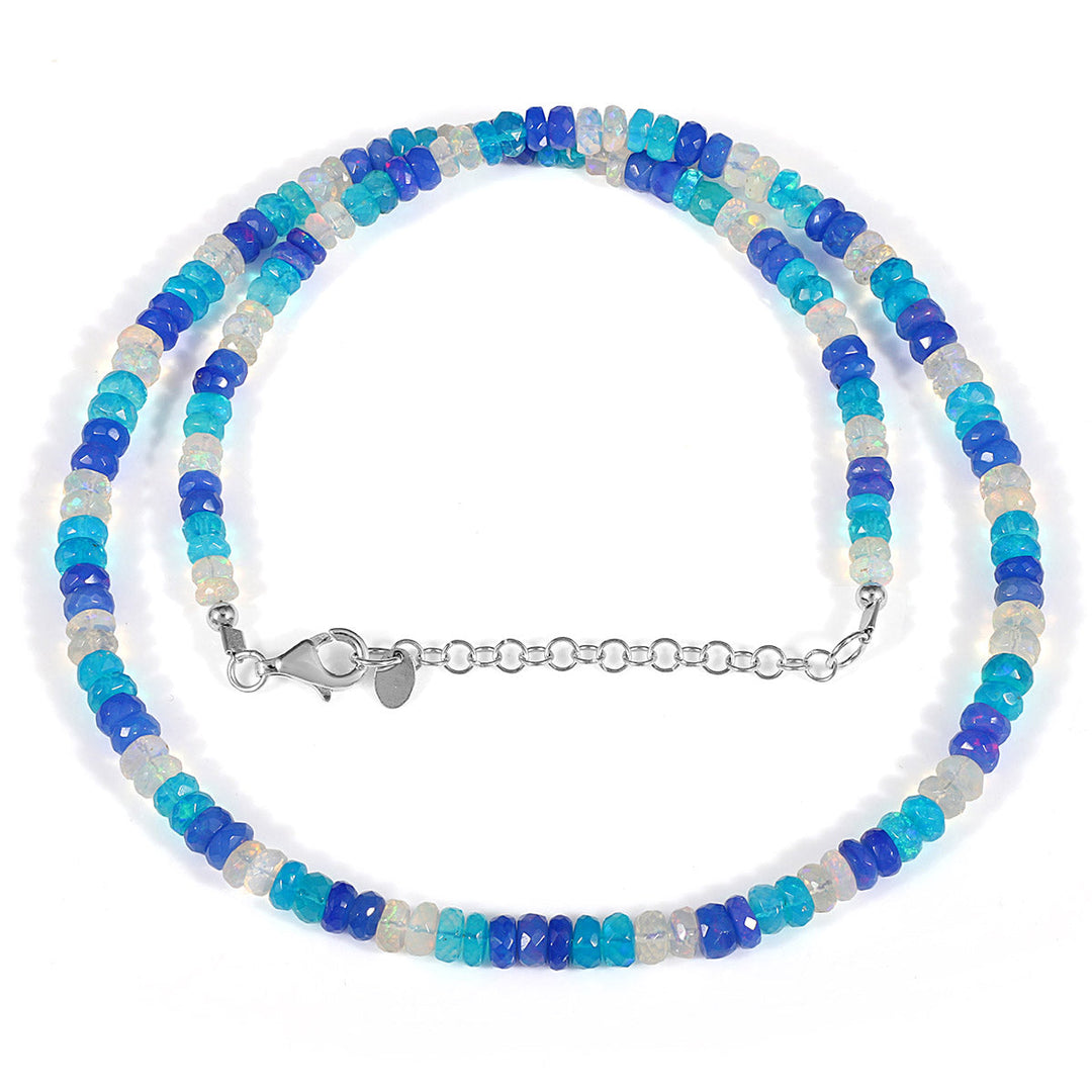 White and Blue Ethiopian Opal Silver Necklace