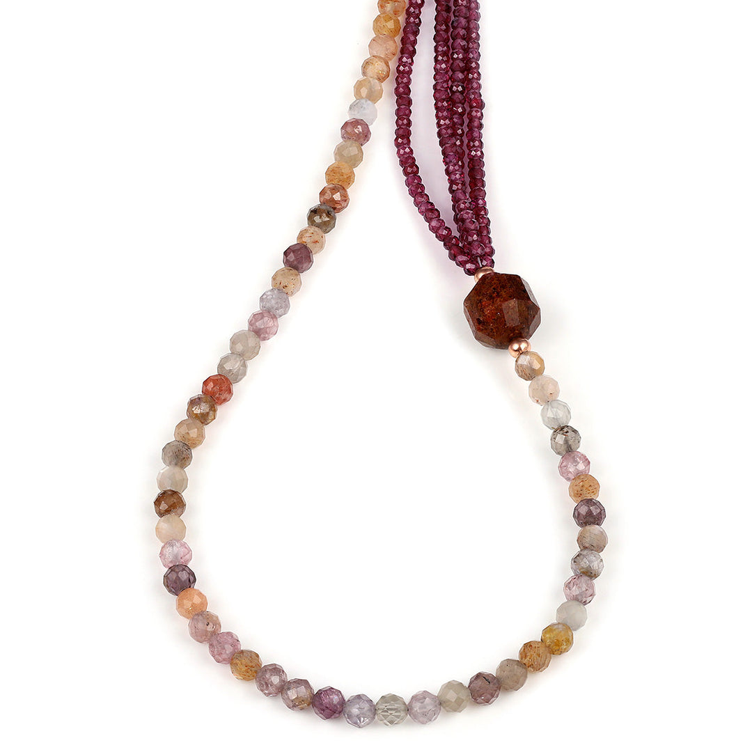 Multi Spinel, Garnet and Pietersite Silver Necklace