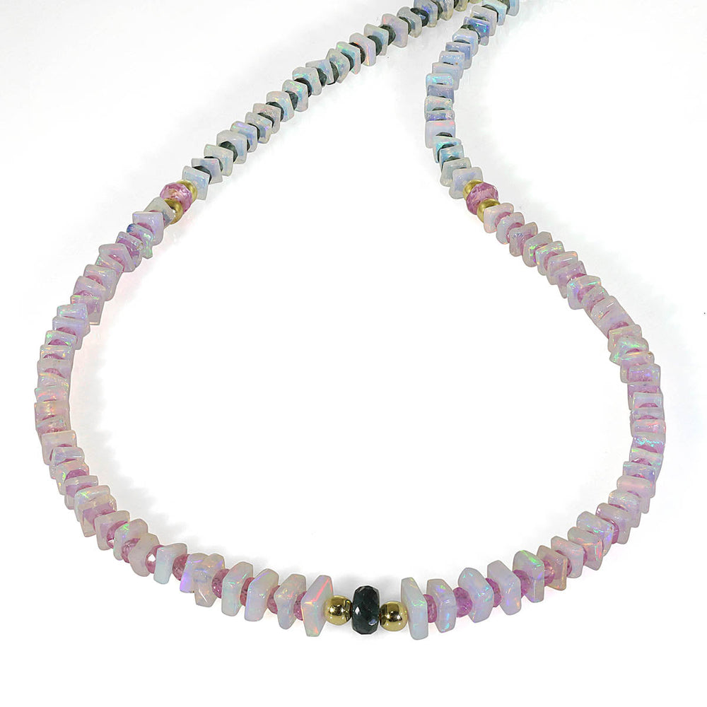 Ethiopian Opal and Sapphire Silver Necklace