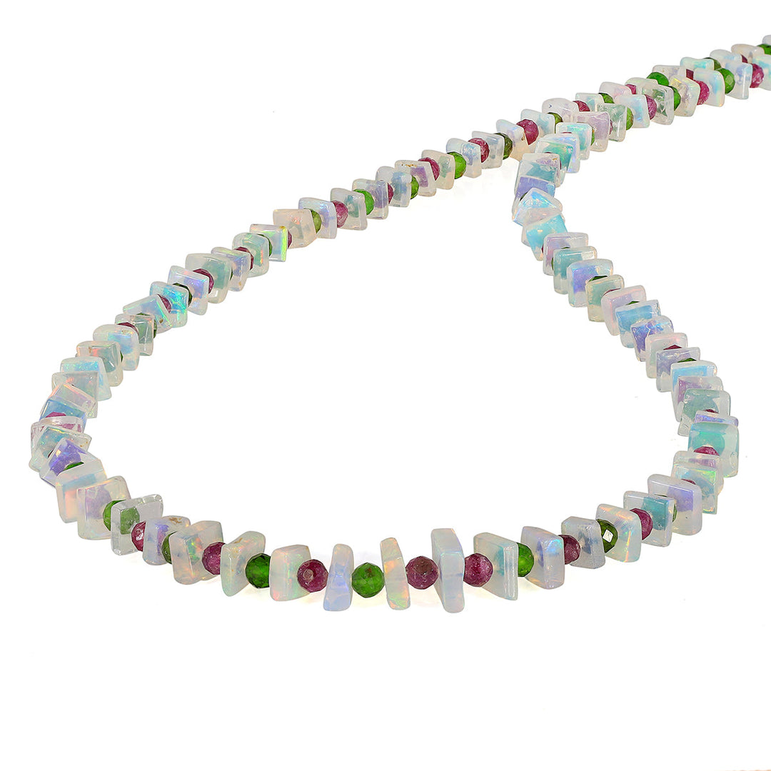 Ethiopian Opal, Chrome Diopside and Ruby Necklace