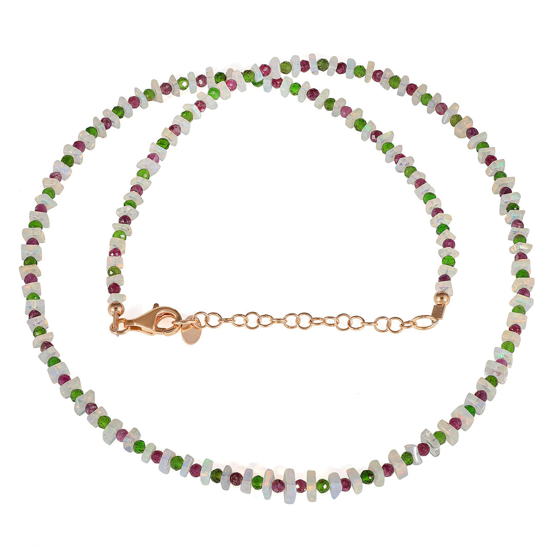 Ethiopian Opal, Chrome Diopside and Ruby Necklace