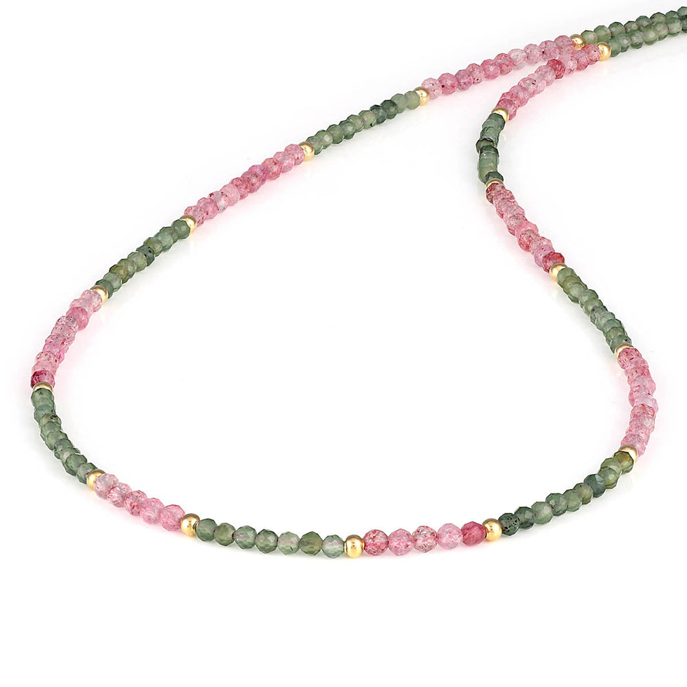 Strawberry Quartz and Jade Silver Necklace