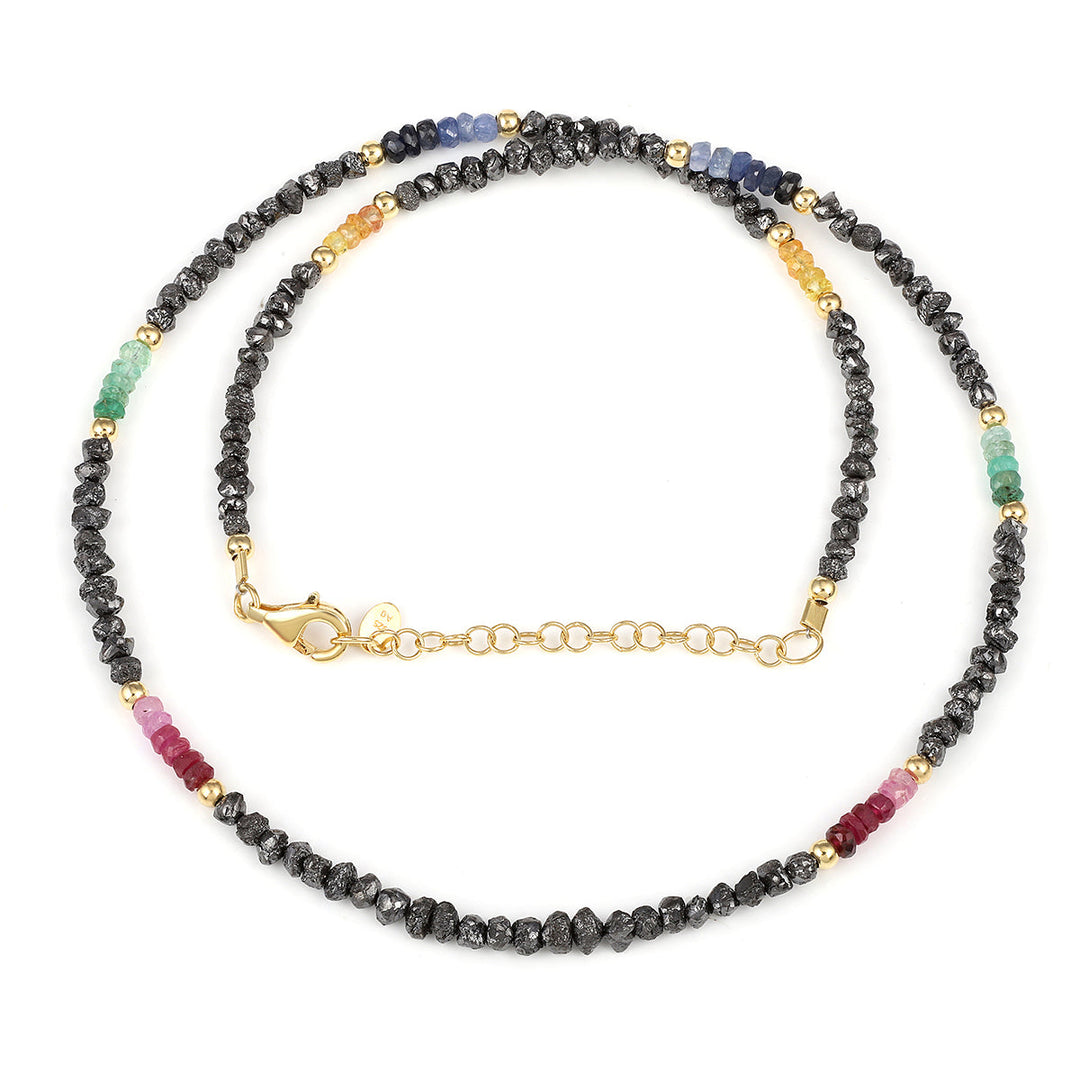 Diamond and Multi Sapphire Silver Necklace