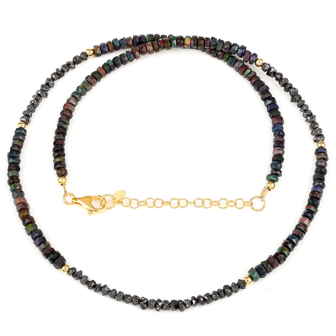 Ethiopian Black Opal and Diamond Necklace