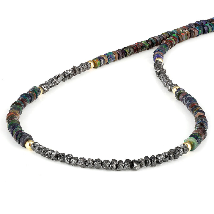 Ethiopian Black Opal and Diamond Necklace