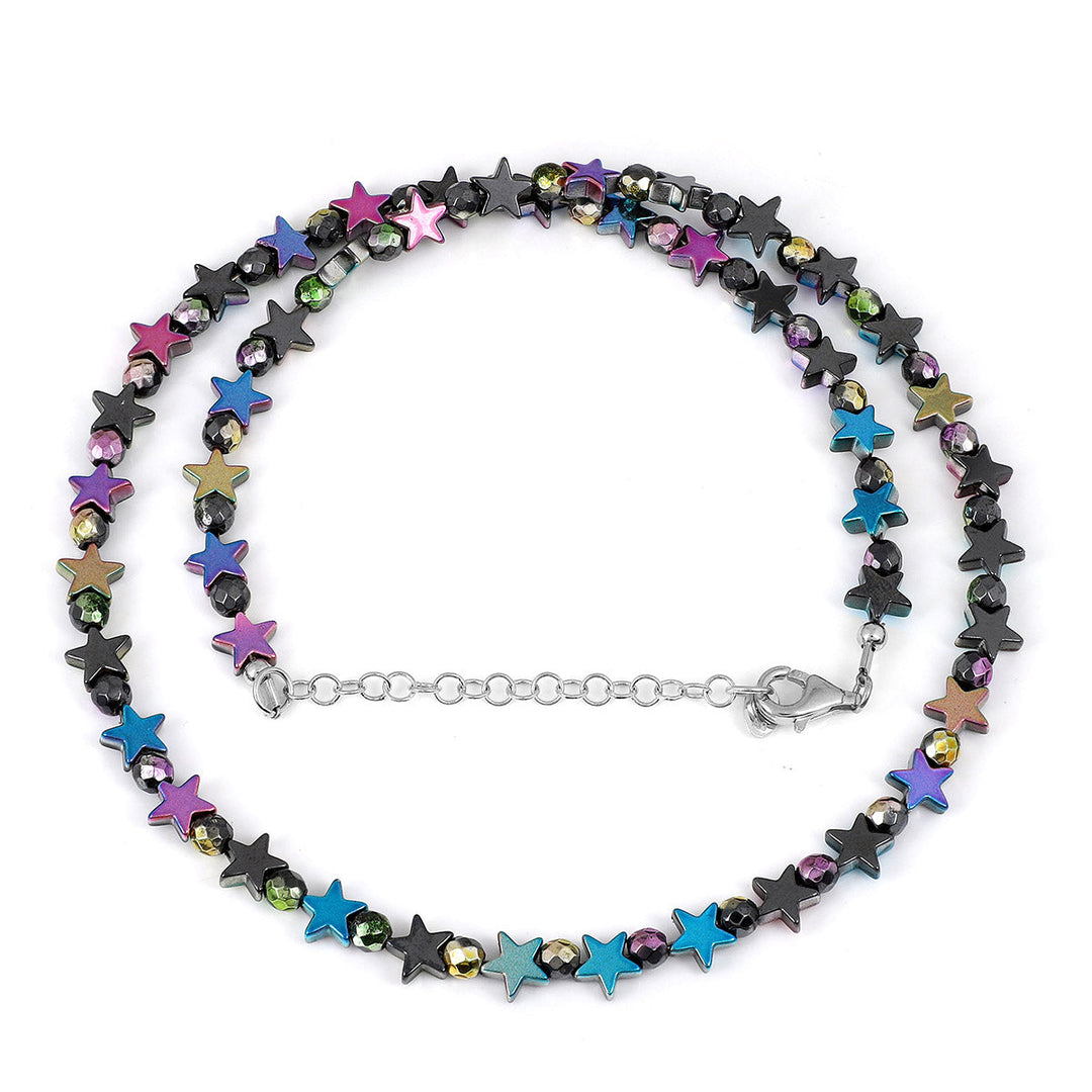 Multicolor Hematite Beads Silver Necklace