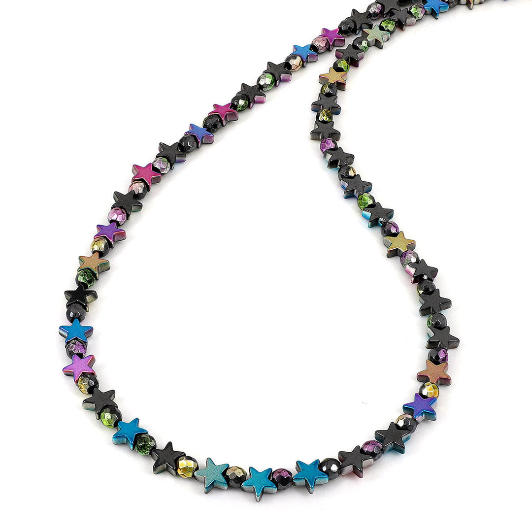 Multicolor Hematite Beads Silver Necklace